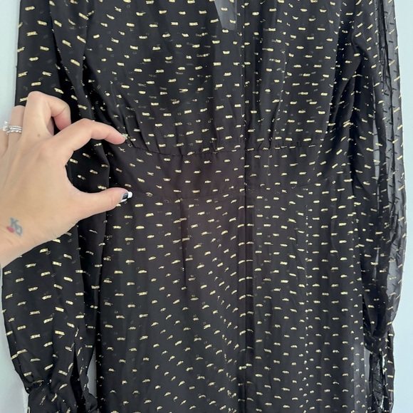 HM Long Sleeve Sheer Maxi Dress 94% Silk Black and Gold Size 8 - Picture 9 of 16